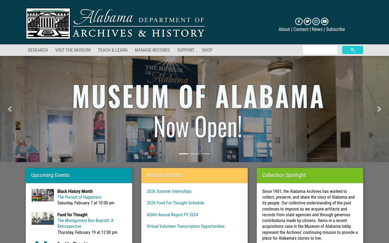 Alabama Department of Archives and History research resources